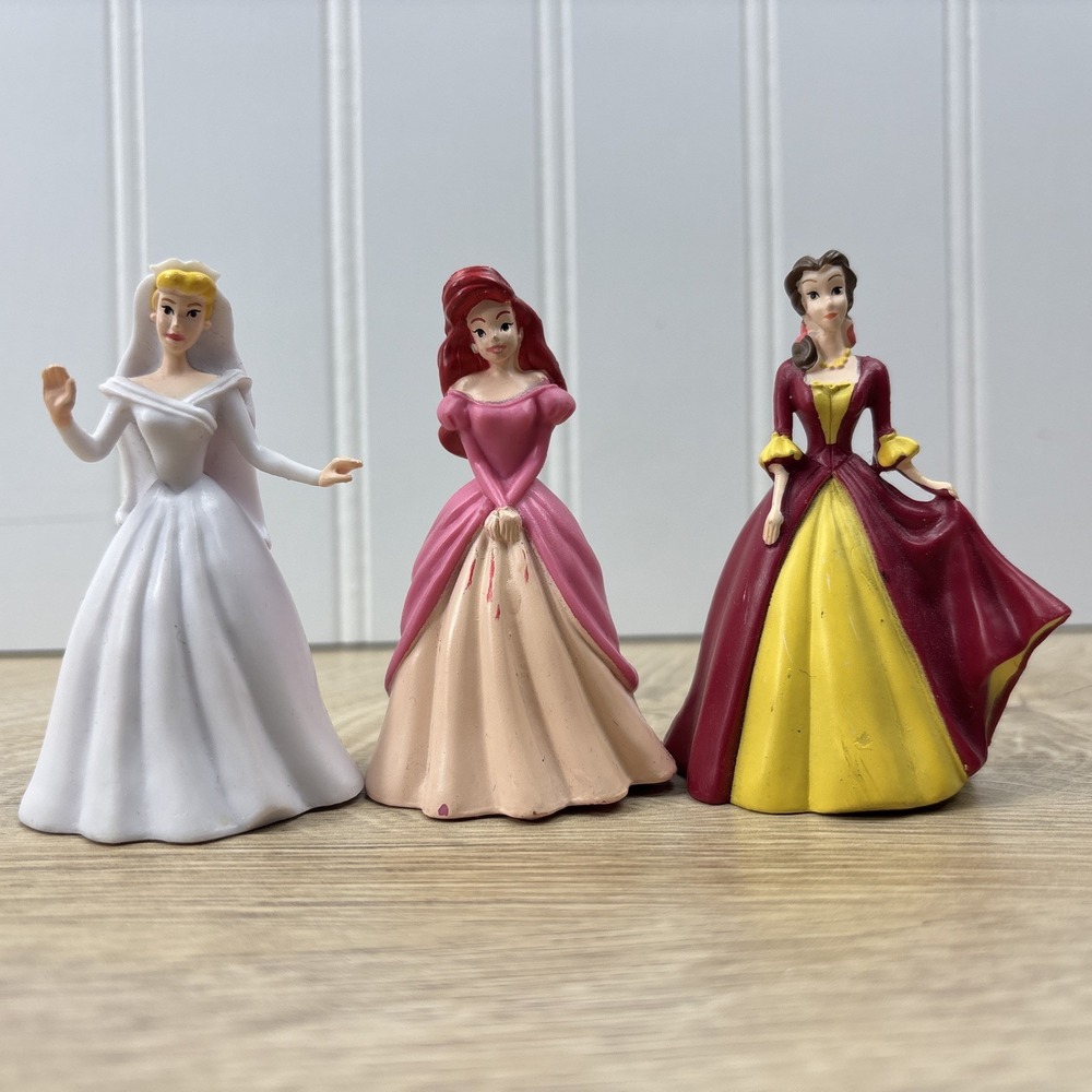 Disney Princess Cake Topper Figures Toy Doll Set 3" Ariel Belle Cinderella Lot 3